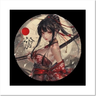 Japanese Samurai Girl Round Posters and Art